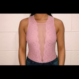 VS light pink lace bodysuit